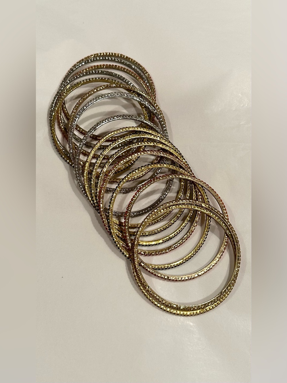 15pc Indian Rhinestone Bangle Bracelet Set Multicolor Gold and Silver Tones